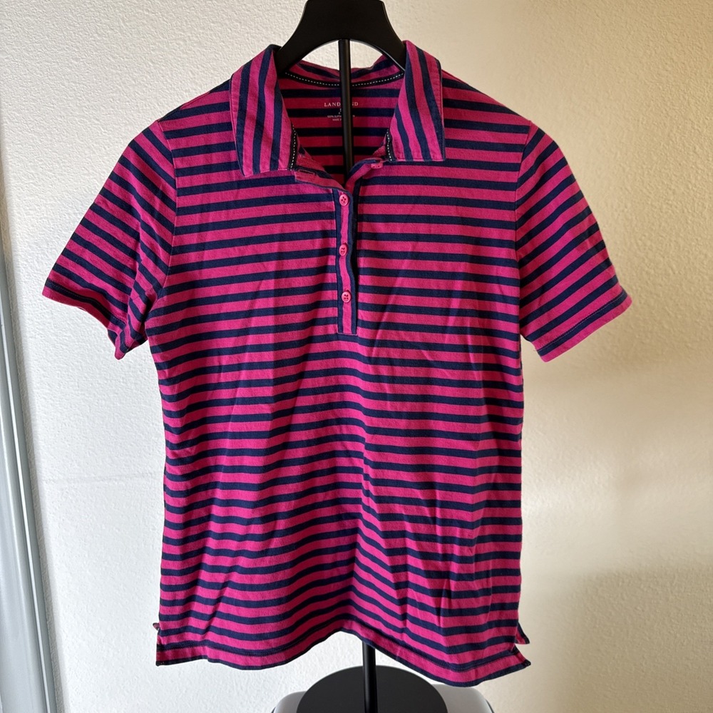 Lands' End Woman's Short Sleeve Polo Shirt Multicolor Striped Size S